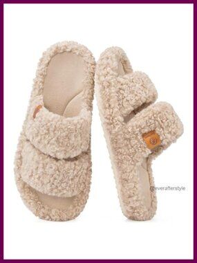 Fuzzy Open-Toe Slippers Memory Foam House Shoes